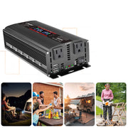 LVYUAN L-WA-US00037B Power Inverter, 1500W Continuous 3000W Peak Modified Sine Wave, Dual AC Outlets, Dual USB Ports, LCD Display, Black