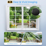 Picturesky 2K Window Security Camera, Full Color Night Vision, AI Human & Vehicle Detection, Dual-Band Wi-Fi, Two-Way Talk, 24/7 Recording, Black, Pack of 2