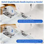 BCOOSS Mechanical Sewing Machine, Beginner Friendly, 45 Built-in Stitches, Dual Needle, Dual Speed, White, UFR-818