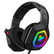 Posrue k10 Stereo Bass Surround RGB Noise Cancelling Over Ear Headphones with Mic - Black