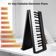 Eccomum 61 Key Folding Keyboard Piano, Semi-Weighted Keys, Bluetooth and USB MIDI Connectivity, Rechargeable Battery, Portable Travel Digital Piano with Sustain Pedal and Music Stand