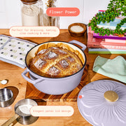 Made By Gather 4 Quart Enameled Cast Iron Dutch Oven with Petal Design Lid, Lavender