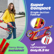 Skidee X3M Kick Scooter, Adjustable Handlebar Up to 41 in, Dual Suspension, 8-Inch PU Wheels, Foldable Lightweight Aluminum Frame, Red
