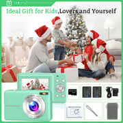 ACTITOP Kids Digital Camera with 32GB Card FHD 1080P 44MP Vlogging Camera with LCD Screen 16X Zoom Compact Portable Mini Rechargeable Camera, Green