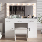 Ktaxon Large Makeup Vanity with 3 Drawers Glass Top and USB Charging Station White