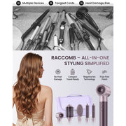 RACCOMB 5 in 1 Hot Air Styler Hair Styling Tool, Dual Voltage, Ionic Anti-Frizz, Purple, with Travel Bag, HH06-HB04PUEUS