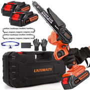 UNTIMATY S210202SETUS-MCP-WLH 6 Mini Chainsaw with 2 Batteries 2 Chains, 6-Inch Cordless Handheld Chain Saw Wood Cutter