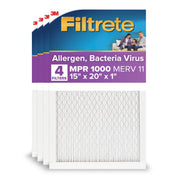 Filtrete 3M Furnace Air Filter, 15x20x1 in, MPR 1500, MERV 12, Electrostatic Pleated Polypropylene, Allergen and Virus Capture, 4 Pack, 2006DC-4