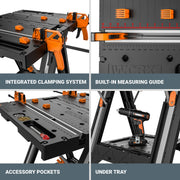WORX Pegasus Folding Work Table and Sawhorse, Dual Function, Lightweight, Portable, Quick Clamps, Linkable, Black, WX064