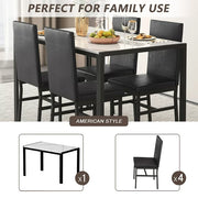 Segmart B1453 5 Piece Dining Room Table Set w/Faux Marble Table PU Leather Padded Chairs, White & Black
