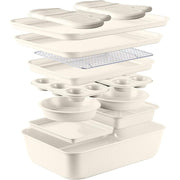 Cook With Color YPANS091 CRM Country Kitchen 13-Piece Nonstick Cookware and Bakeware Set, Stackable Design, Cream, YPANS091 CRM