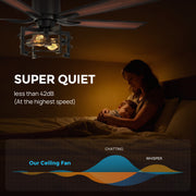 Consciot 52 Inch Farmhouse Ceiling Fan, Matte Black, 5 Reversible Wood Blades, Energy-Efficient DC Motor, Remote Control, Dimmable Light Kit, CL17006-WM