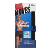 Hanes Moves Mens Anti-Chafe Long Leg Boxer Briefs, X-Temp Technology, Moisture-Wicking, 8-Inch Inseam, Black, 3-Pack, XL MAZLL3