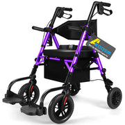 Akoasm KLD1002 Foldable Rollator Walker for Seniors w/ Adjustable Seat and Handle, 300 lb Capacity, Purple