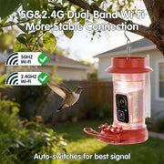 Humbirdy Hummingbird Feeder with 4K Ultra HD Camera, 120fps Slow-Motion, 1.9in Focus, Solar Charging, Dual-Band Wi-Fi 6, Leak-Proof and Ant Moat Design, Red