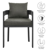 Modway Tahoe Outdoor Dining Chair, Powder-Coated Aluminum Frame, Weather-Resistant Gray Charcoal Cushions, Removable Foam Padding, Open Curved Back, 23 in, EEI-7053GRYCHA