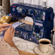 Janome Wisteria Promenade Mechanical Sewing Machine, 15 Built-In Stitches, Adjustable Stitch Length and Zigzag Width, Front-Loading Bobbin, Indigo, 001WISTERIA