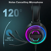 Cshidworld Gaming Headset with Microphone, 7.1 Surround Sound, Noise Cancelling, RGB Light, Over-Ear, Wired, Compatible with PS4, PS5, PC, Switch, Xbox Series, H14