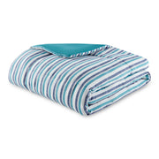 Mainstays 7 Piece Reversible Comforter and Sheet Set, Blue Pinstripe, Queen, Polyester Microfiber, All-Season Bedding