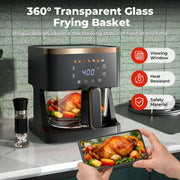 Patbrela 7-in-1 Air Fryer, 5 QT Clear Glass Basket with 360 Cooking Window, 1400W Precise Heating, LED Smart Touchscreen, Dishwasher-Safe Stainless Steel Basket