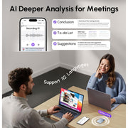 GJGOO AI Voice Recorder & Transcriber with GPT-5 Analysis, 30-Hour Recording, 112-Language Speech-to-Text, Auto Summary, Gray