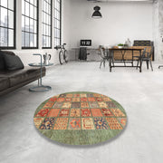 Ahgly Company WSH-ABS3738-3RD Machine Washable Indoor Round Area Rug, Abstract Brass Green, 3 ft