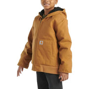 Carhartt Boys Flannel Quilt-Lined Hooded Canvas Jacket, Insulated Pockets, Brown, X-Large, CP8545