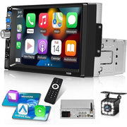 Podofo 7 Inch Single Din Car Stereo with Wireless Apple CarPlay, Android Auto, Bluetooth 5.1, Backup Camera Support, Steering Wheel Control, FM Radio, USB, AUX, SD Card