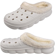 GlowHorizon Unisex Fleece Lined Winter Clogs, White, Medium Width, Size 8.5 USM/10 USW - Soft Foam