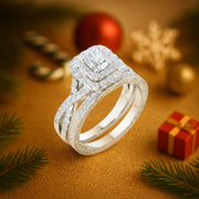 JeenMata RHJGJmnn21506 1.25 ct Square Moissanite Double Halo Twisted Band in 18K White Gold over Silver