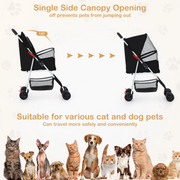 ZOOLIKE 4-Wheeled Pet Stroller for Cats & Dogs Foldable Travel Carrier with 360-Degree Swivel Black