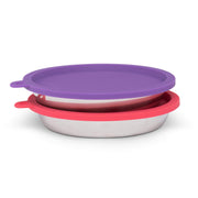 Messy Mutts Cat Feeding Bowl Set, 4 Piece, Stainless Steel Saucer Bowls with Airtight Silicone Lids, 1.75 Cup, Silver, MC043M