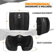 Platinum-Level Comfortable Ergonomic Memory Foam Lumbar and Seat Cushion Set, Black, PLC305216