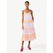 Scoop Womens Bow Back Midi Dress Orange Pink Ombre Gingham, L