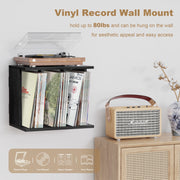 Honiway Vinyl Record Stand, 3-Compartment Storage for 80-100 Albums, Wall Mount or Tabletop, Black