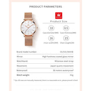 OLEVS 5869 Ladies Wrist Watch, Rose Gold Stainless Steel, Ultra Thin 33mm Case, Quartz Movement, Mesh Strap