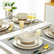 AmorArc Ceramic Dinnerware Set, 18 Pieces, Service for 6, Handpainted Plates and Bowls with Rustic Terracotta Underside, Scratch Resistant Stoneware, Dishwasher and Microwave Safe, Light Beige