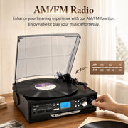 RetroAudio 10 in 1 Turntable with Bluetooth, Built-in Stereo Speakers, AM/FM Radio, Cassette Player, USB/SD Recorder, Aux-in, RCA Line-Out, 3-Speed TR17