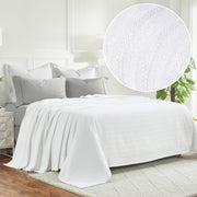 Home City Clara Cotton Striped Woven Blanket, Lightweight, Textured Dobby Jacquard, White, California King