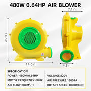 XHYHWYD 750W Air Blower for Inflatable Bounce House, Jumper, Water Slide, Portable, Yellow