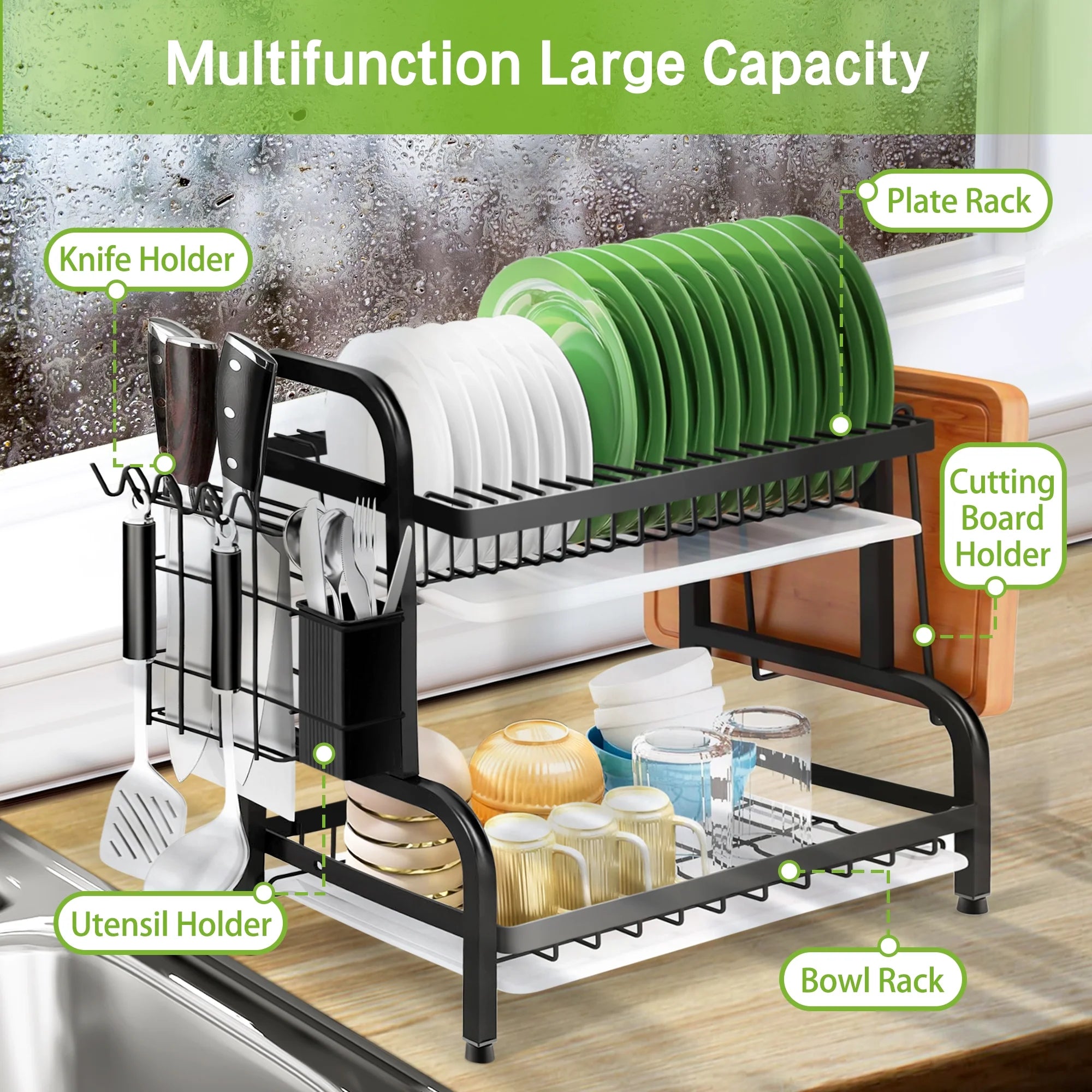 Riousery YLL-TO-lishuiwanjia-TGH 2-Tier Dish Rack for Kitchen W/Drain ...