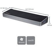 StarTech.com Triple 4K USB-C Laptop Docking Station, 60W Power Delivery, 3 Video Outputs (2 DisplayPort, 1 HDMI), 5 USB 3.0 Ports, Gigabit Ethernet, Audio Jacks, Black & Space Gray, DK30CH2DPPD