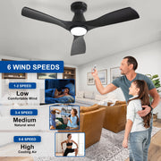 Depuley 42-Inch Low Profile Flush Mount Ceiling Fan with Dimmable LED Light, Black 3-Blade, Remote Control, Ultra Quiet DC Motor, Timer, Indoor Outdoor