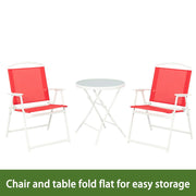 Mainstays Albany Lane 3-Piece Outdoor Bistro Set, Folding White Steel Frame, Red Fade-Resistant Sling Fabric Chairs, Tempered Glass Tabletop MS672807941905