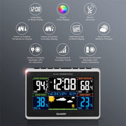 Sharp Weather Station with Wireless Indoor Outdoor Thermometer, Humidity Monitor, Atomic Clock, Alarm, Calendar, 12-Hour Forecast, AC or Battery Powered, SPC1027AMZ