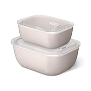 Beautiful 4-Piece Stoneware Bake and Store Set, Porcini Taupe, Rectangular, Oven Safe up to 450F, Vented BPA-Free Lids, Dishwasher and Freezer Safe, 19965