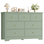 Homfa 7 Drawer Double Dresser, Contemporary Green Wood Chest with Metal Handles, 47.2 in, Durable MDF and Rubberwood, Anti-Falling Device, Homfa Dresser053838