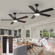 Zardon 52 Inch Ceiling Fan with Dual-Tone Black and Walnut Blades, Ultra-Quiet DC Motor, 6 Speeds, Dimmable LED Light with 3 Color Temperatures, Remote Control, Timer Function
