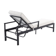 My Texas House Cambria Steel Outdoor Chaise Lounge, Black Powder-Coated Steel Frame, Off-White Stain-Resistant Cushions, Adjustable 5-Position Reclining Backrest