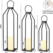 Perfnique Set of 3 Black Metal Lanterns with Flameless Timer Candles, Modern Farmhouse Decorative Outdoor Lanterns F-LTD-C3-PN-BKE